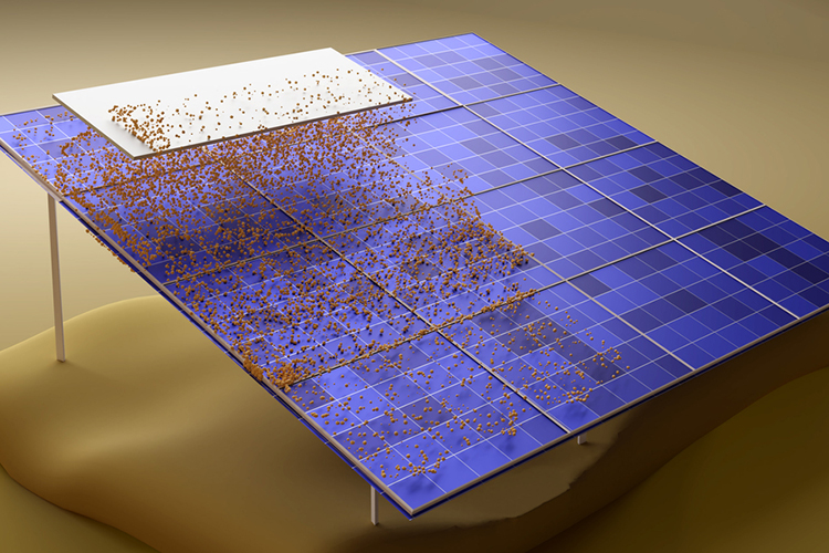 Mô phỏng phương pháp làm sạch pin mặt trời không cần nước của MIT. Ảnh: MIT